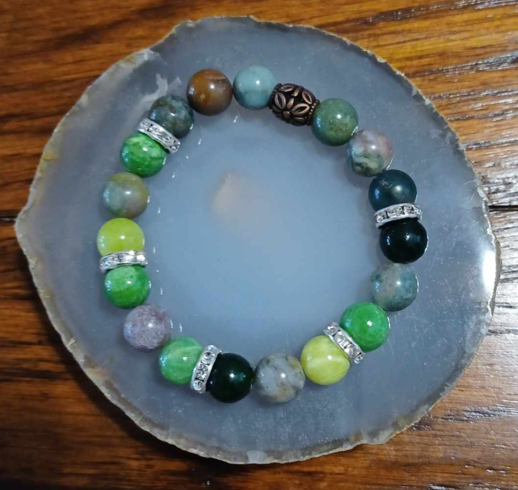 Fancy Jasper Stone stretch bracelet with Hope charm - 9