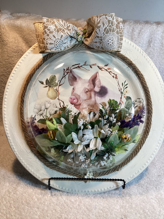 Lil Piggy Platter surrounded by lavender and daisy florals w- bees buzzing around. - 1