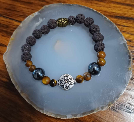 Tiger Eye with Hematite & Lavarock stone diffuser with Mandalla Bead - 1