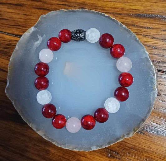 Rose Quartz & Red Dyed Howlett Stone stretch bracelet - 1